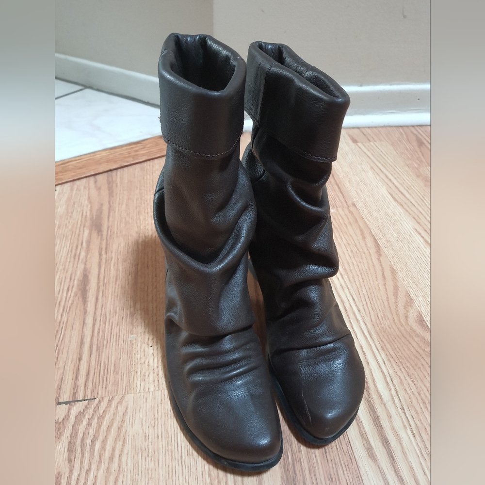 John Fluevog Dark Brown Slouchy Leather Ankle Boots